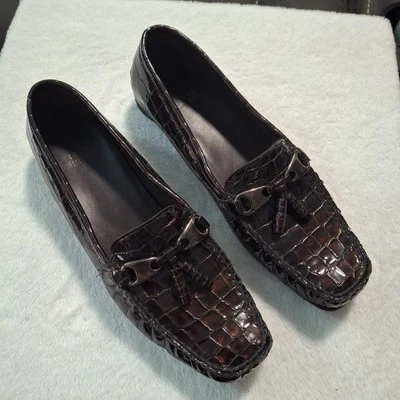 Stuart Weitzman Driving Loafers RASCAL MOC BROWN CROC Mocassins Flats Shoes 8.5 - Image 1 of 4