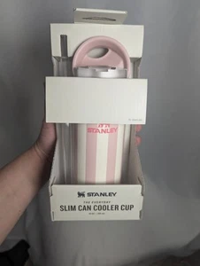 New Stanley The Everyday Slim Can Cooler Cup 10 OZ Pink Stripes - Picture 1 of 5