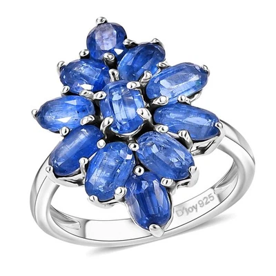 AWESOME!! 3.75ctw Kashmir Kyanite Floral Ring Rhodium Plated Size 9 - Image 1 of 4