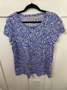 Lilly Pulitzer Etta Top - Martinique Blue - Zee Bebe Print - XL - Kurzarm - Bild 1 von 8