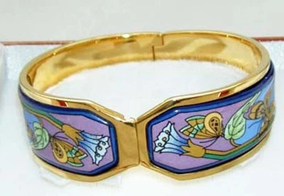 MICHAELA FREY WILLE Floral Butterfly Flower 24K Enamel Contessa Clasp Bangle NEW - Image 1 of 3