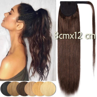100% Real Remy Human Hair Ponytail Extensions Wrap Around Clip in Pony Tail Curl - Image 1 of 4