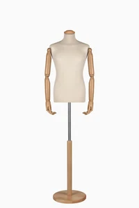 Busto uomo sartoriale manichino maschile ecru con braccia legno,base frassino Ec - Foto 1 di 1