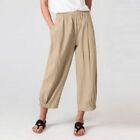 Womens Cotten Linen Harem Pants Elastic Loose Casual Hareem Trousers Bottoms