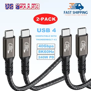 2-Pack USB 4.0 240W Fast Charging & Data Cable 40Gbps Thunderbolt 4/3 8K Display - Picture 1 of 13