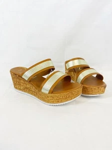 Italian Shoemakers Merrie Brown and Gold Wedge Sandals Shoes Size 8.5M - Picture 1 of 10