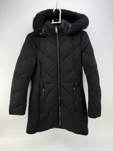 MK Michael Kors Womens Black Hooded Full Zip Quilted Puffer Coat Size M - Picture 1 of 8
