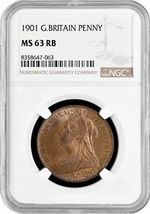 Great Britain 1 penny 1901, NGC MS63 RB, "Queen Victoria (1838 - 1901)" - Picture 1 of 2