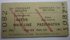 1964 Paddington To Acton Main Line Railway Station Ticket 