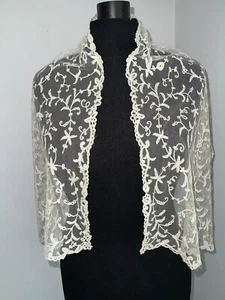 Ancienne étole écharpe en tulle brodé d'applications - Imagen 1 de 12