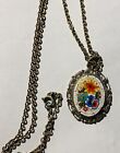 Vintage~Micro Mosaic~Millifiori~Flower~Floral~Pendant~Necklace~Italy