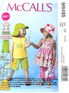 McCall's EASY Pattern M6495: Kids Top, Dress Hat Shorts & Pants Sizes  4 5 6 - Picture 1 of 3