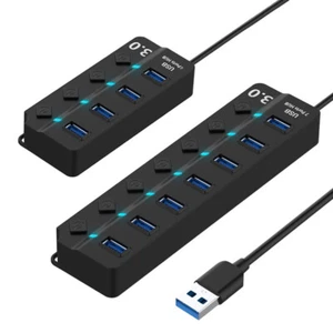 4/7 Port USB 3.0 Hub 5Gbps High Speed On/Off Switches AC Power Adapter for PC - Picture 1 of 16