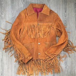 Rare Vintage 50s Mens Leather Fringe Western Motorcycle Work Coat Jacket Small - Picture 1 of 8
