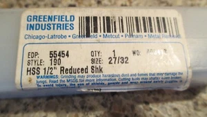 Greenfield Industries, 55454 27/32" HHS 1/2" Reduced Shank Bit - Picture 1 of 2