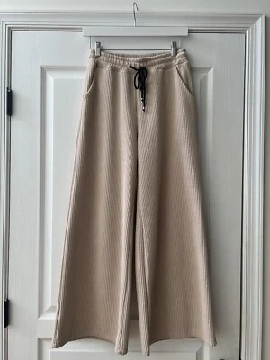 Pantalón Italiano Mujer Beige Pierna Ancha Pana Talla M Foto 1 de 4