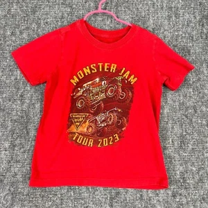 Monster Jam Shirt Boys S Red 2023 North America Tour Trucks Grave Digger 4x4 - Picture 1 of 6