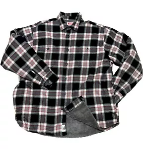 SHERPA LINED FLANNEL JACKET SIZE L BLACK WHITE PLAID WITH POCKET WRANGER MENS - Picture 1 of 4