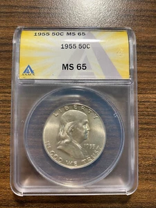 1955-P Franklin Silver Half Dollar 50C ANACS MINT STATE 65 MS 65 - Picture 1 of 4