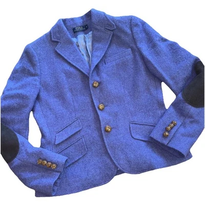 Polo Ralph Lauren purple Elbow Patche Riding Jacket Blazer Alpaca Italy 8 NEW - Image 1 of 4