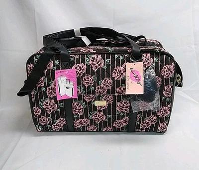 Betsey Johnson Luv Black Floral Roses Weekender Duffle Tote Luggage Bag New NWT - Image 1 of 4