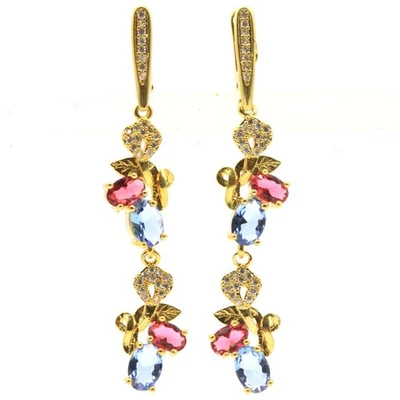 Multi Color Garnet Citrine Peridot Aquamarine Tourmaline Gold Silver Earrings - Image 1 of 3