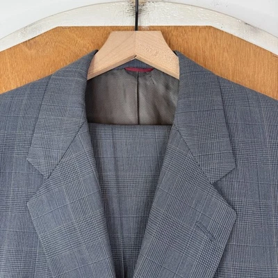 Hart Schaffner Marx Suit Mens 41R Slate Gray 2 Button 90s Wool Canvas 34x29 Flat - Image 1 of 4