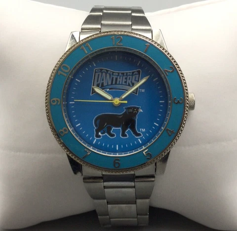 Carolina Panthers NFL Football Watch Men Silver Tone Round New Battery 7.75" Cover