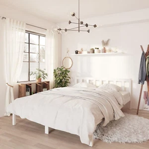 Bed Frame White Solid Wood Pine 150x200 5FT King Size H4T1 - Picture 1 of 9