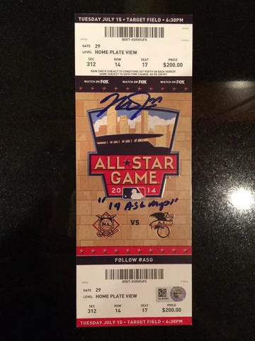 2014 All Star Game Ticket Signed & Inscribed Mike Trout "14 ASG MVP" MLB Holo Cover