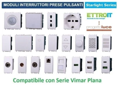 SERIE VIMAR PLANA COMPATIBILE FRUTTI PRESA SCHUKO PULSANTE INTERRUTTORE USB TV - Immagine 1 di 3