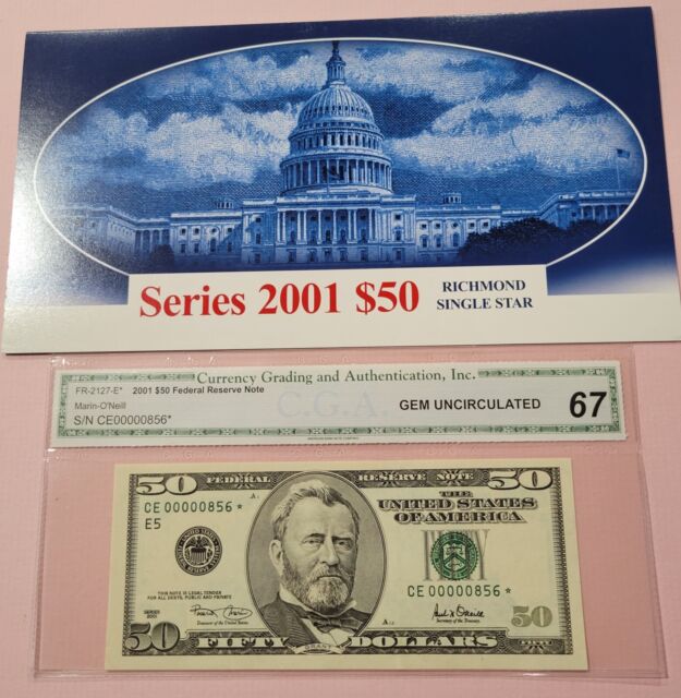 2001 $50 Federal Reserve Star Notes Richmond Single Star S/N