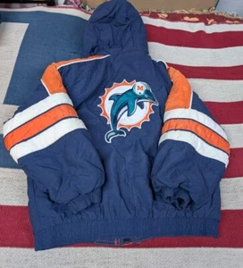 VTG  90s Starter Puffer Jacket Miami Dolphins Mens Small Nfl Navy Blue - Picture 1 of 11