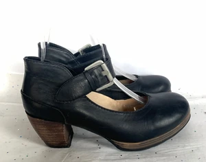 Wolky Chunky Black Leather Mary Jane Platform Heels Buckle Hi Back Fairy Grunge - Picture 1 of 11