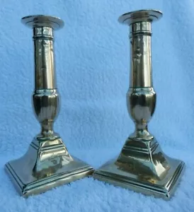 Pair of Antique English Georgian Brass Candlesticks - Picture 1 of 9