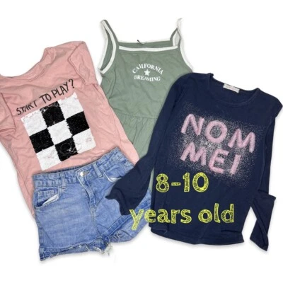 Kids 8-10 y.old Job Lot of 4 Girls Clothes Wholesale Jeans Denim Shorts Top Pink - Immagine 1 di 4