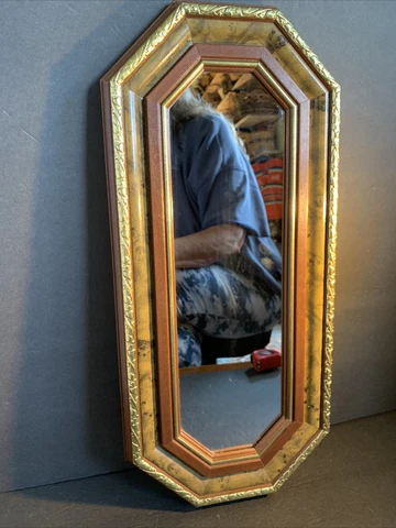 Vintage Octagonal Wall Mirror~Faux Wood Gold Ornate~Hollywood  Regency~18” Cover