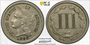 Piezas de níquel de 3 centavos 1883 Au-53 - Imagen 1 de 5