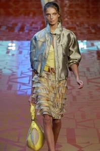 RUNWAY VALENTINO Vintage S/S 2005 Ivory/Orange Layered Silk Skirt Sz 8 - Picture 1 of 7