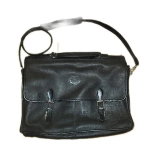 Roots vintage pebbled leather briefcase laptop crossbody bag black - Picture 1 of 13