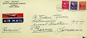 US 1949 Postale WWII 3v Su Meyer Ingegneria Co. Posta Aerea Cover A Ptt Svizzera