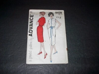 Vtg Advance Pattern 9428 Misses' One-Piece Dress with Sleeve Variations  16  Unc - Image 1 of 3