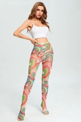 Colorful Paisley Printed Sheer Mesh Fitted Skinny Fit Leggings - Image 1 of 4