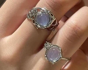 Moonstone Silver Ring Set , Adjustable Gemstone Rings, Statement Ring For Women - Bild 1 von 4