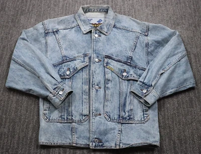 Chaqueta de camionero de mezclilla Jordache Vintage No Exit American Legend lavado ácido para hombre S Foto 1 de 4
