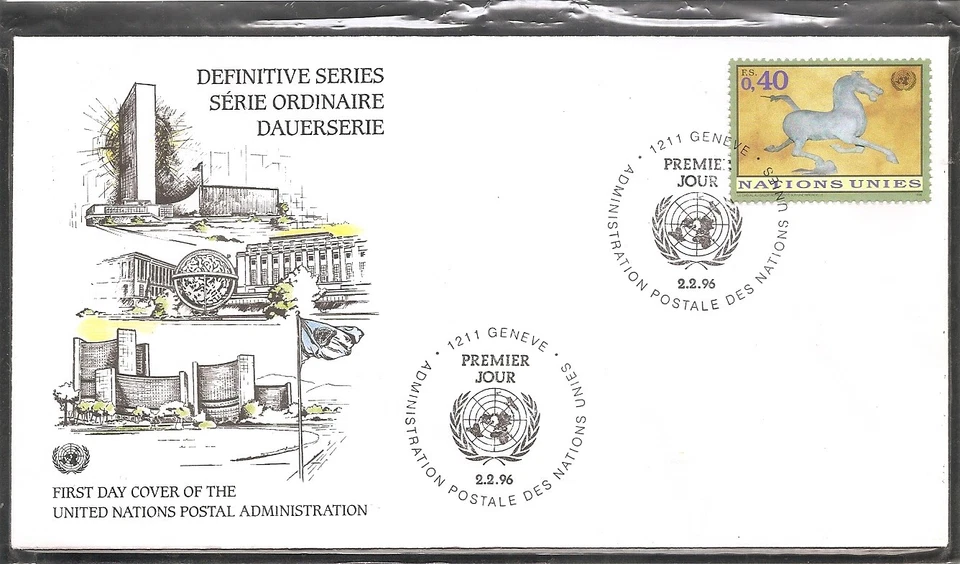 Naciones Unidas Ginebra # 278 El caballo galopante FDC. UNPA Foto 1 de 1