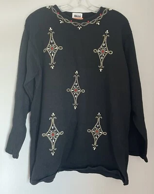 Leslie Fay de colección. Suéter negro con cuentas adornado nuevo con etiquetas. Algodón Ramie XL Foto 1 de 4