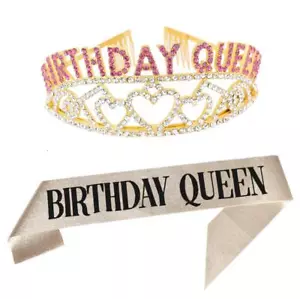 Birthday Queen Tiara and Sash Happy Birthday Party Supplies Crystal Tiara Cro... - Picture 1 of 4
