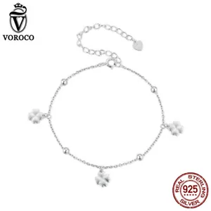 VOROCO Mujer S925 Plata Esterlina Cuatro Hojas Pulsera Cadena Joyería Mujeres 22 cm - Imagen 1 de 17