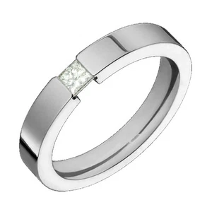 Flat Style Titanium Ring Princess Cut Diamond 3mm Wide Wedding Band 4 Him N Her - Picture 1 of 1